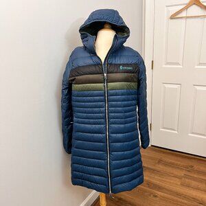 Cotopaxi Fuego Down Parka Long Puffer with Hood Blue Sz L